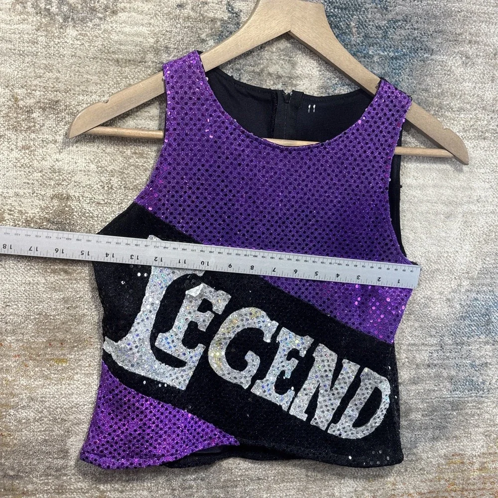 Girls Size 11 Legends Cheerleading Uniform Top Purple Sequin Halloween Costume